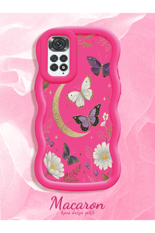 Redmi Note 11/Note 11S 4g Compatible Wavy Frame Moon Butterfly and Flower Pattern Silicone Phone Case