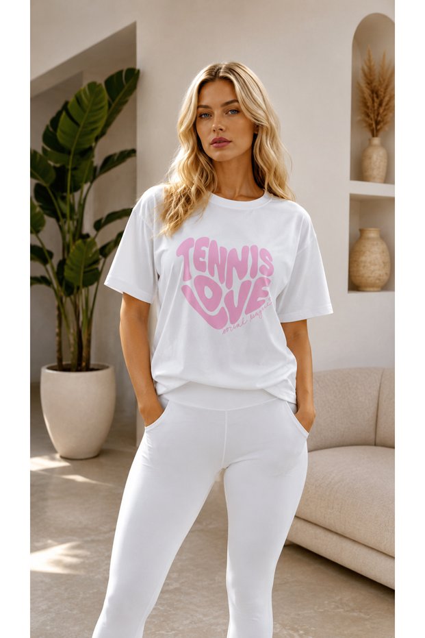 Unisex Oversize Tennis Printed T-Shirt 100% Cotton Tennis Themed Comfortable Fit Short Sleeve T-Shirt