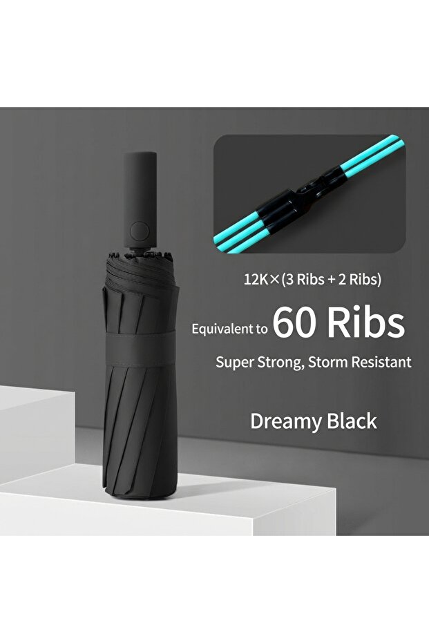 60Ribs Black Reinforced 24-Bone Umbrella, Men's Business Strong And Durable Wind-resistant Umbrella,