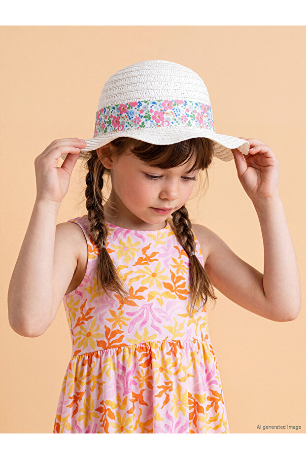 Trendlucky Floral Straw Girl's Fedora Hat with a Difference