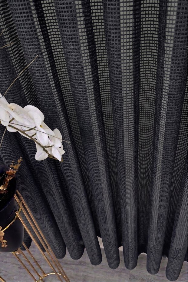 Anthracite Mesh Knitted Tulle Curtain I Heavy Weight I 1/2.5 Medium Pleat I Non-Crease I No Ironing Needed I Suitable for Any Room I Ready for Cornice Installation