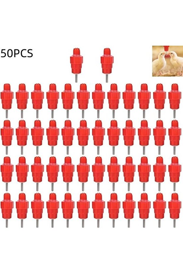 50-pack - Poultry Waterers - Chicken Waterers - Automatic Waterers - Suitable for Chickens, Ducks and Other Poultry - Red - 2.9 x 1.5 cm