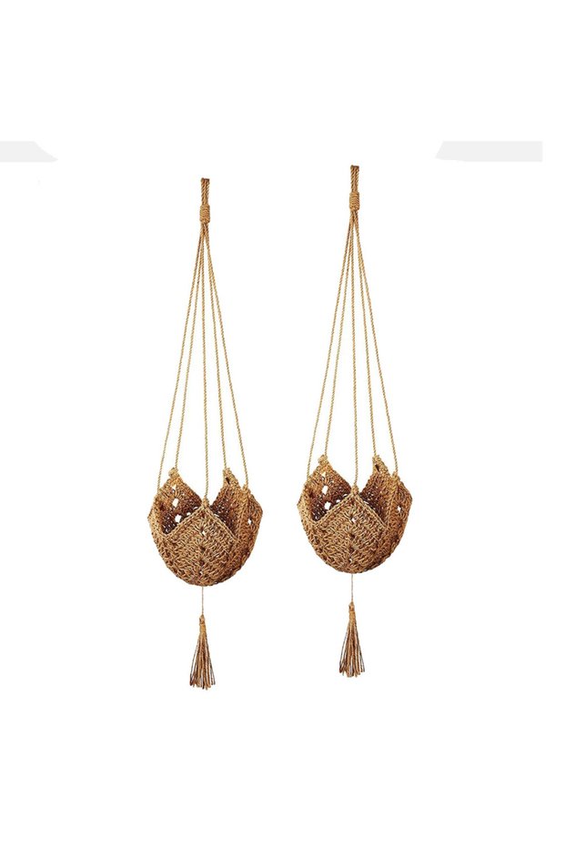 Hanging plant basket, jute hanging flower pot, handmade wall - mounted flower pot, for indoor and outdoor environments (flower pot not included).