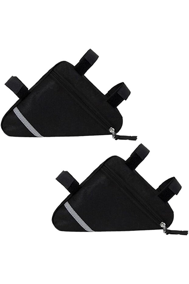 2-Piece Bicycle Triangle Bag, Waterproof Bicycle Front Tube Frame Bag, Reflective Finish - Black