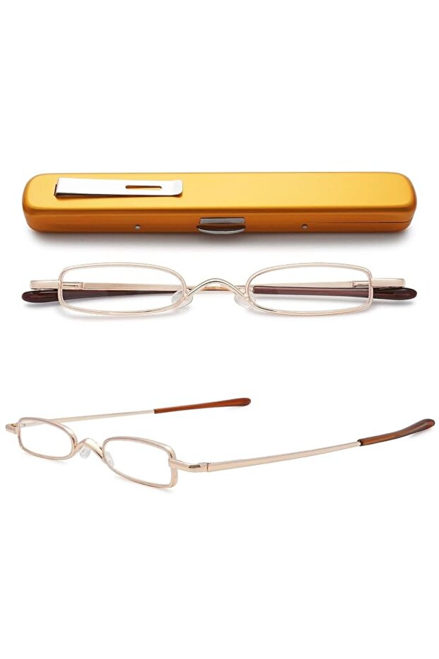 2-Pack Reading Glasses, Slim Metal Spring Hinge, Classic Style, Small Lightweight Reading Aid Glasses for Men and Women, with Case, Gold (1.0+)