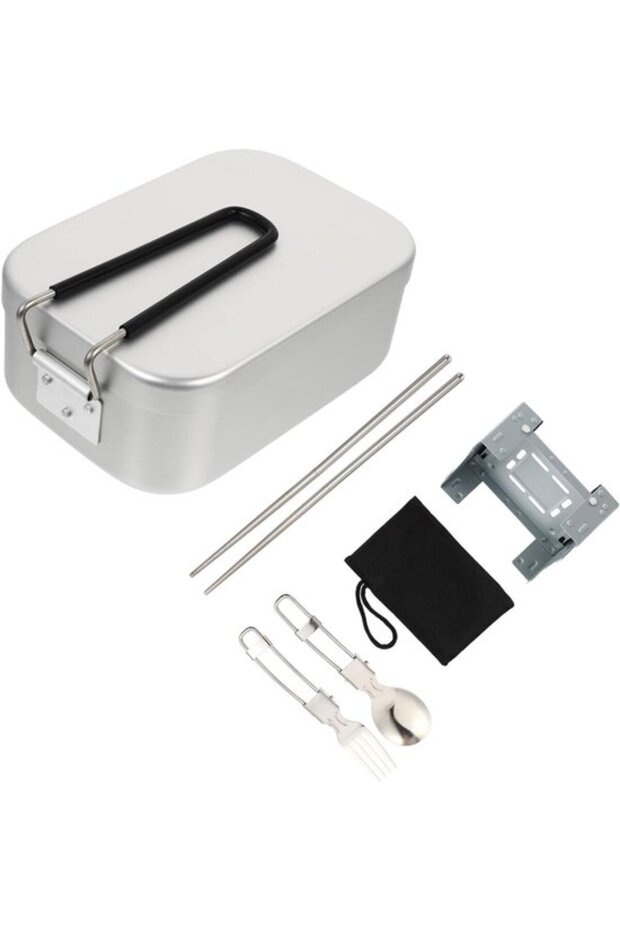 1 Set Aluminum Lunch Box with Folding Oven for Outdoor Camping