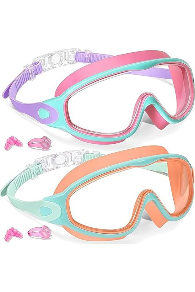 2-Pack Kids Wide View Diving Masks Goggles (3-15 Years) with UV Protection (Pink)