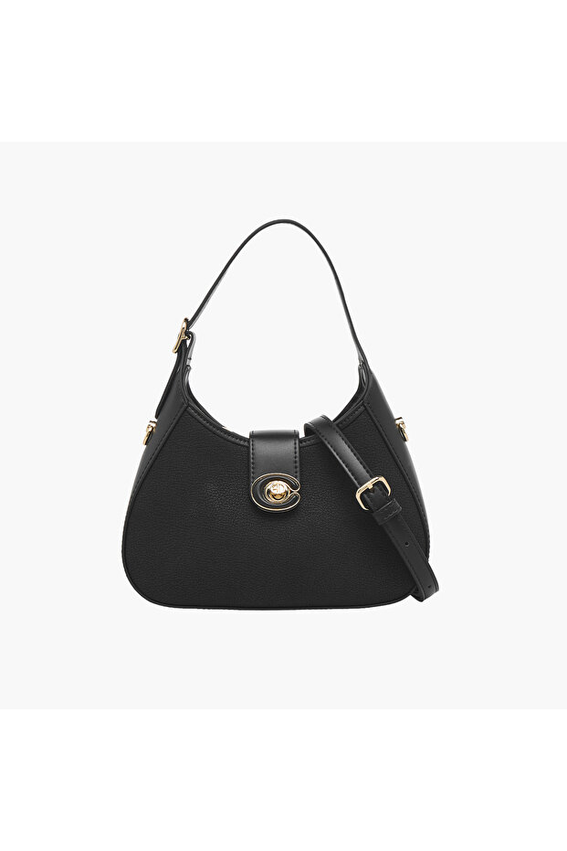 Solid Shoulder Bag with Twist Lock Closure