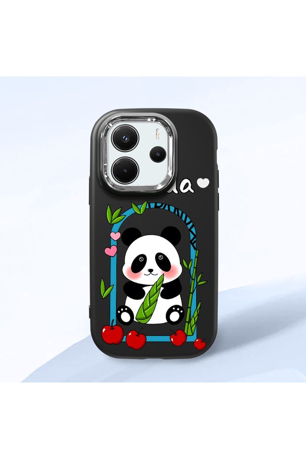 Redmi Note 14 4g Compatible Case Camera Protector Black Silicone Couple Phone Case Panda Pattern