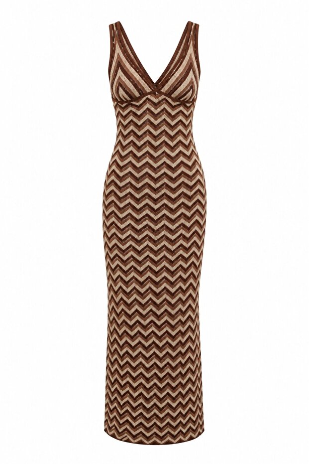 Brown Zigzag Model Beach Dress - 7247