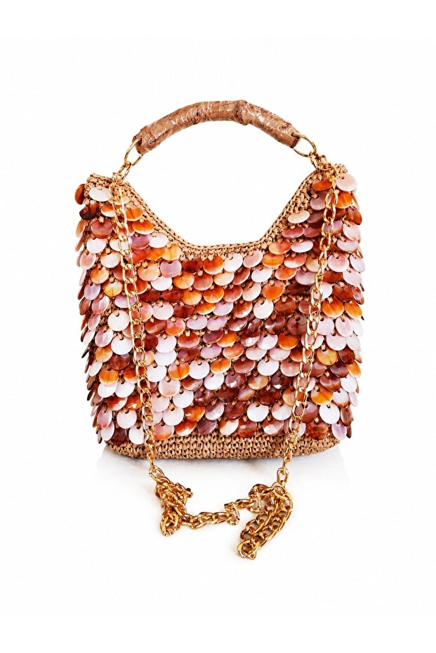Women's Straw Sequin Shoulder and Crossbody Handbag – 25 X 27 cm