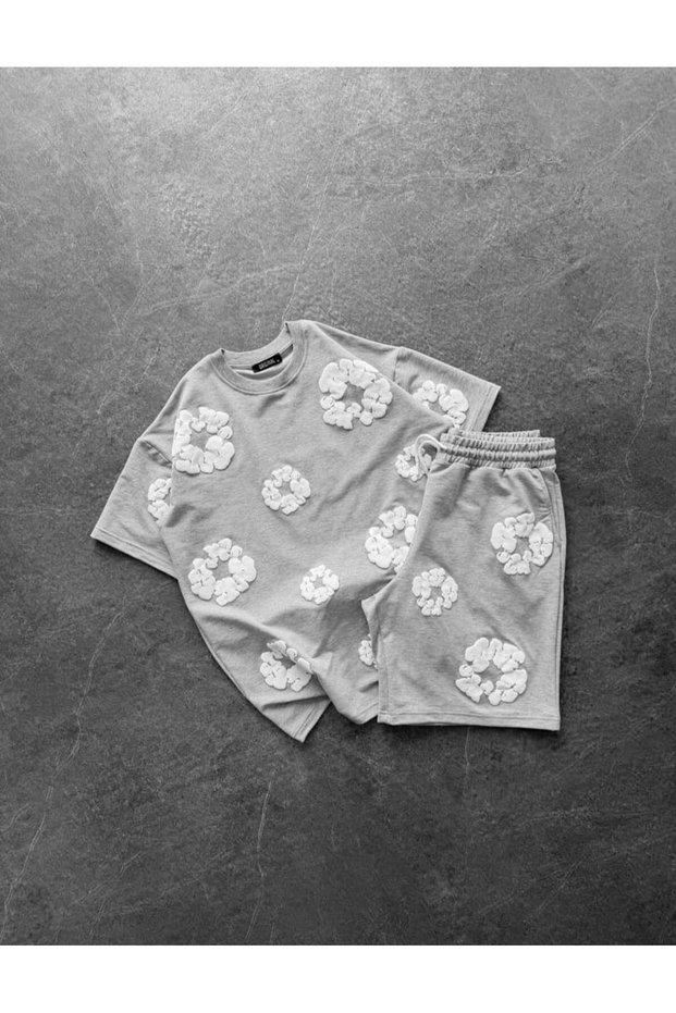 Unisex Oversize Floral Patterned T-Shirt Shorts Set – Multi-Colored