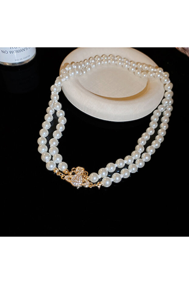 Necklace 1 Double-layer Pearl Beaded Diamond-set Saturn Magnetic Necklace 2026 New Collarbone Chain
