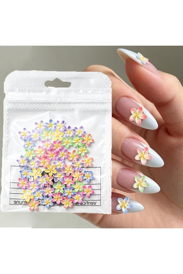 1 50Pc 3D Gradient Plumeria Flower Nail Charms Mix-Colors Frangipani Nails Art Decoration Summer Tro