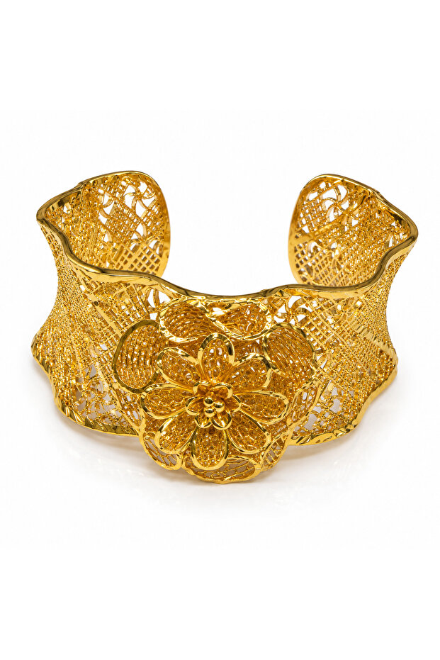Gold-Tone Filigree Flower Statement Cuff