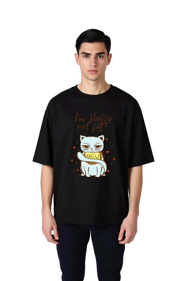 Men's Oversize T-Shirt 100% Cotton Cat Printed Graphic Humor Design Relaxed Fit Casual Modern Stylish