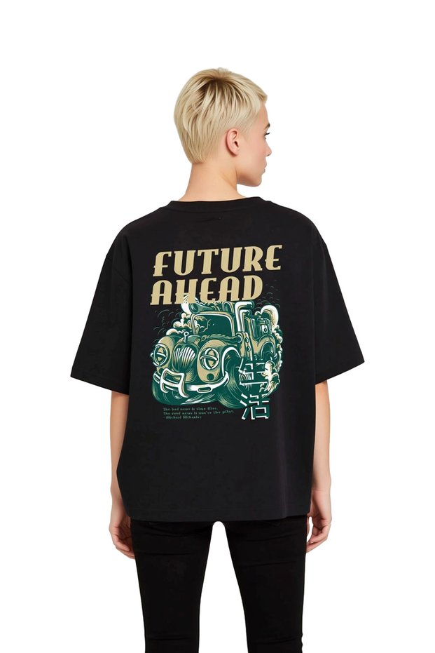 Women's Oversize Graphic Printed T-Shirt Futuristic Car Themed Casual Relaxed Fit 100% Cotton Modern