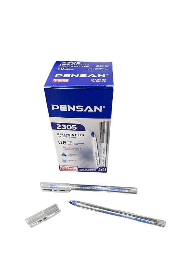 Pensan 2305 0.5 مم 50 قطعة قلم حبر جاف أزرق مثلث