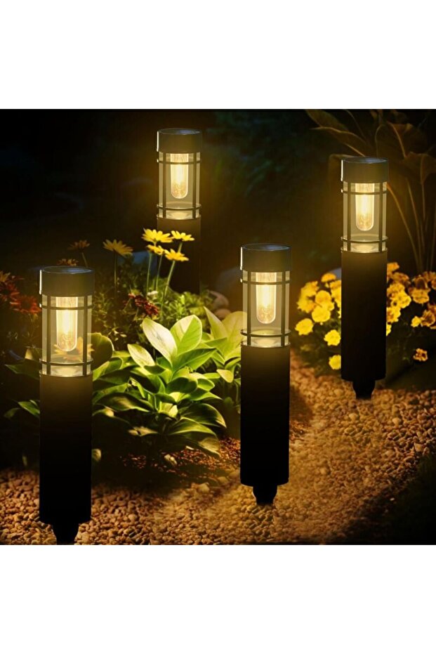 4-Piece Outdoor Solar Garden Lights with Warm White Light, Waterproof, Automatic, Rechargeable for Paths, Lawns, Patios, etc.