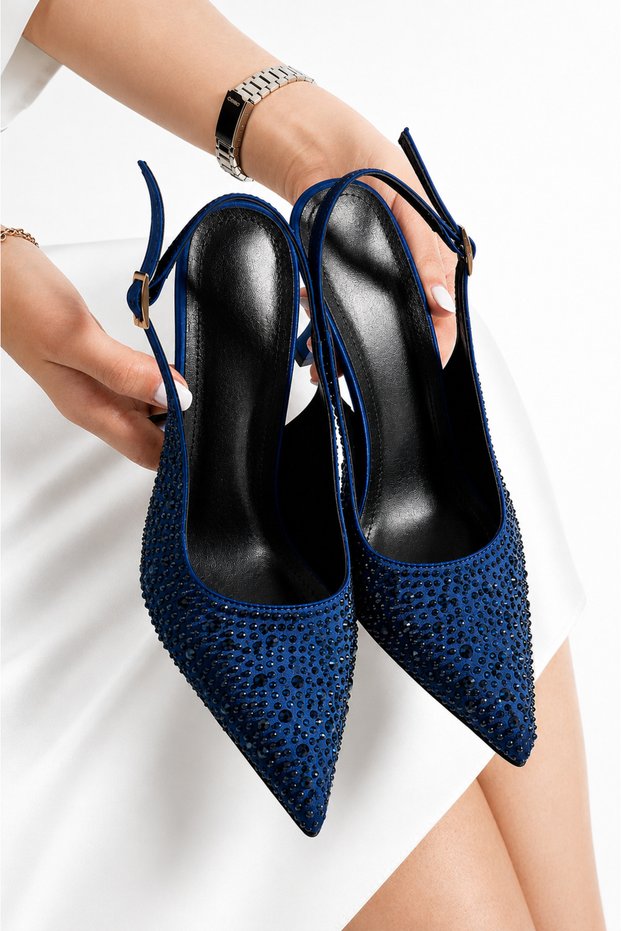 Women's Stoned Slingback Stiletto Pointed Toe Thin Heeled Shoes 9 cm Evening Dress Shoes