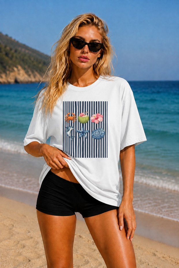 Premium Sea Print Oversize Women's T-Shirt Men's T-Shirt Cotton Oversize T-Shirt