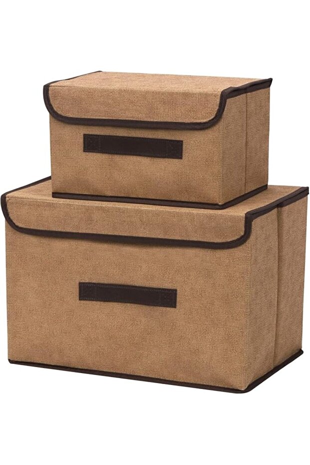 3pcs Blue Linen Foldable Storage Bins with Lids Kit, Large Collapsible Fabric Stroage Box, St