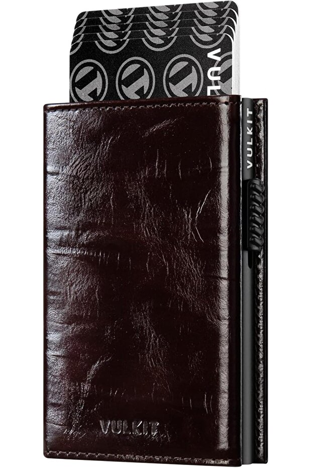 Holder RFID Blocking Leather Pop Up Card Wallet with Banknote Compartment, ID Win