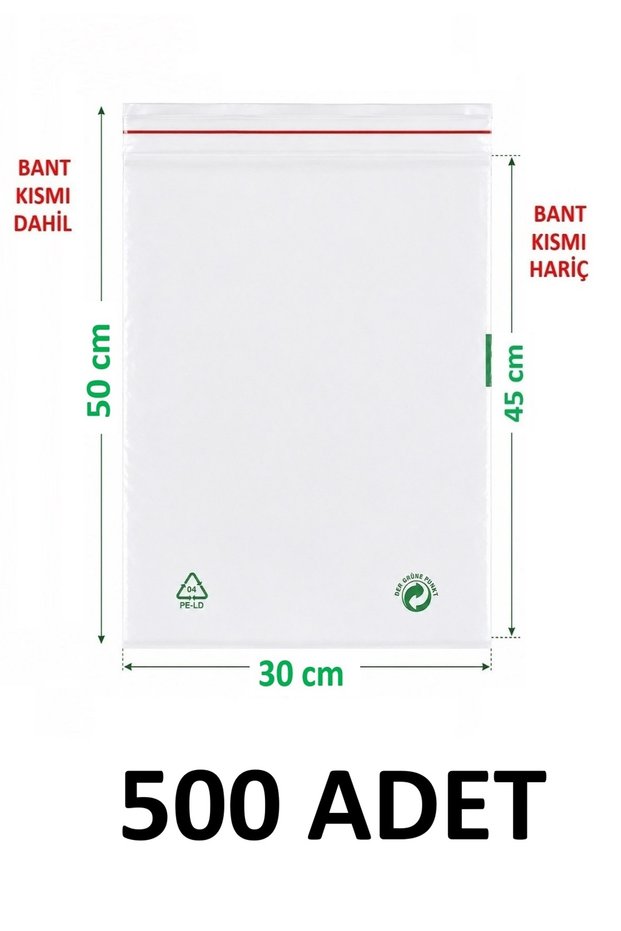 500 Pcs 30X45+5 cm Transparent Green Recyclable Adhesive Nylon Bag 30X50 Green Recycle Bag