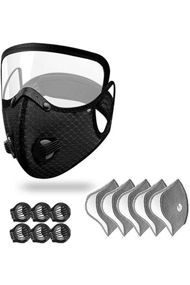 Protective sports mask with goggles.
