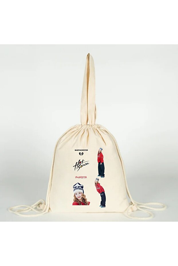 Pharta Babymonster K-Pop Printed Versatile Drawstring Cloth Bag for Hand, Shoulder, and Back 35X40