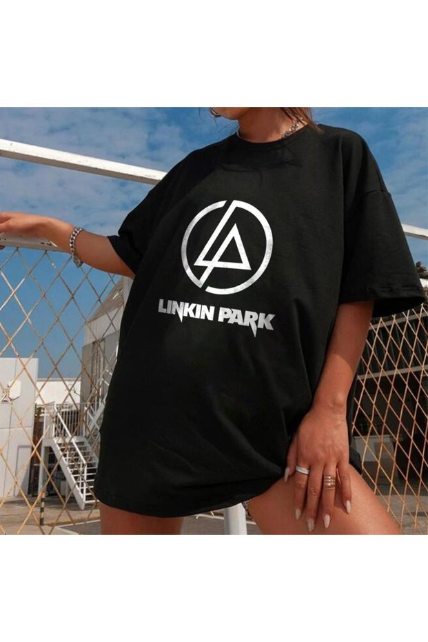 Mi̇ngalondon Rock Series Linkin Park Logo Black Unisex Oversize T-Shirt