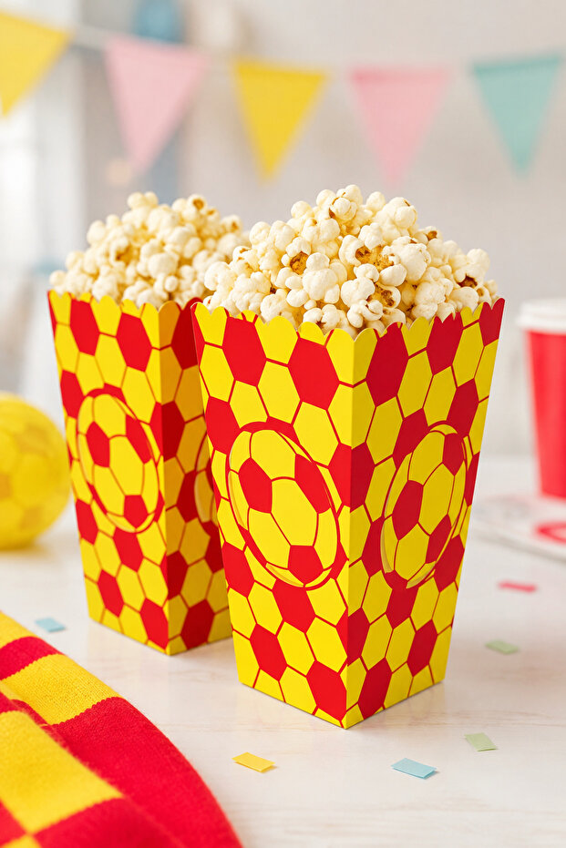 Yellow Red Fan Themed Corn Box 8 Pieces 8X11 cm Football Birthday Party Presentation Box