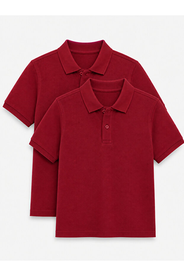 2-Pack Cotton Polo Short Sleeve School T-Shirts - Burgundy