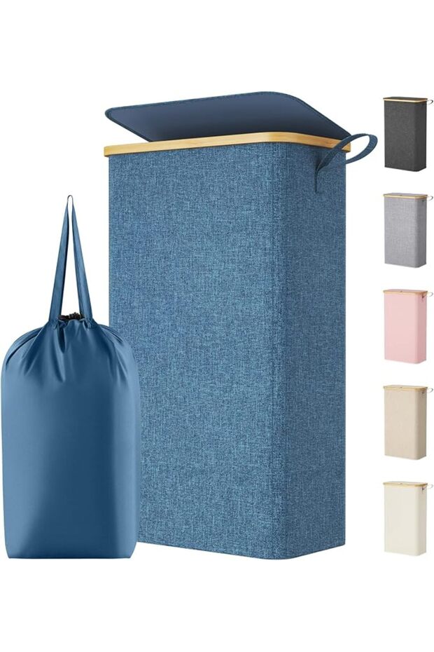 75L Narrow Laundry Basket with Lid, Foldable Laundry Hamper Slim with Laundry Bag, Laundry B