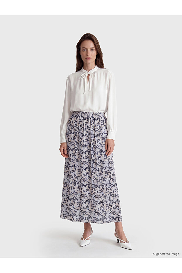 Lcw grace blue elastic waist patterned bell-bottomed skirt