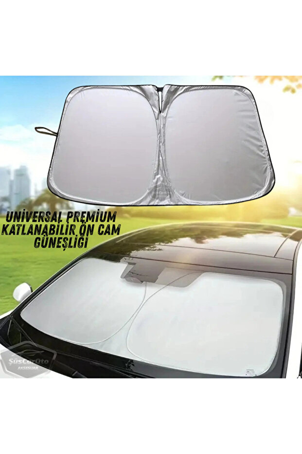 Premium Folding Car Front and Rear Window Sunshade with Metalized Thermal Insulation Bag 150X70Cm