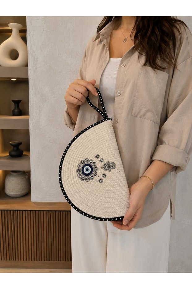 Women's Handmade Jute Bag | Half Moon Knitted Clutch | Bohemian Stylish Daily Handbag