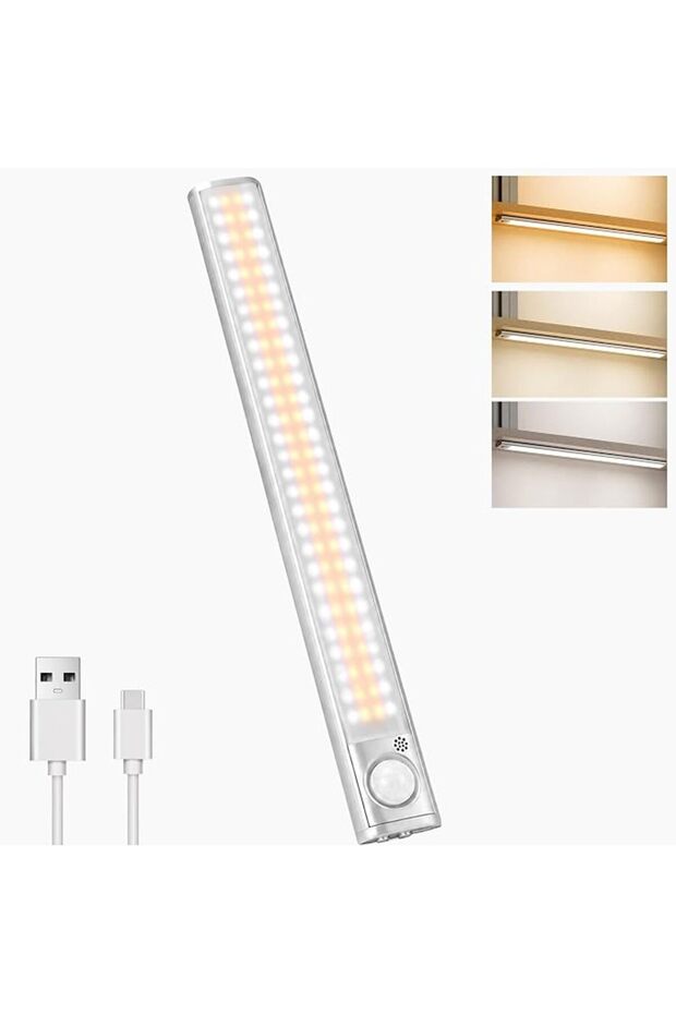 مصباح ليلي بمستشعر حركة LED - قابل لإعادة الشحن عبر USB، تثبيت مغناطيسي، 3 أوضاع ألوان، إضاءة ليلية لاسلكية