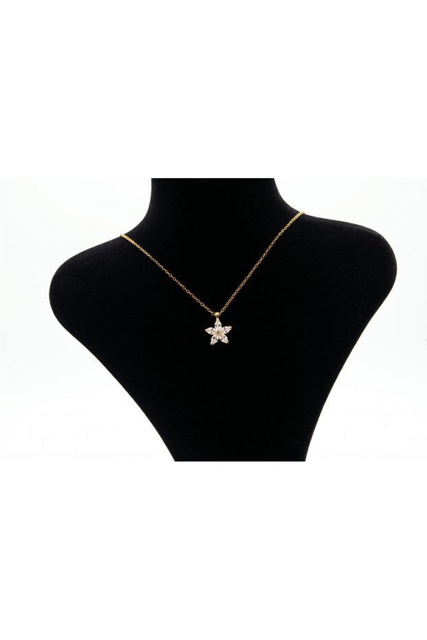 Women's Gold Color Lotus Stone Anti-Tarnish Steel Necklace