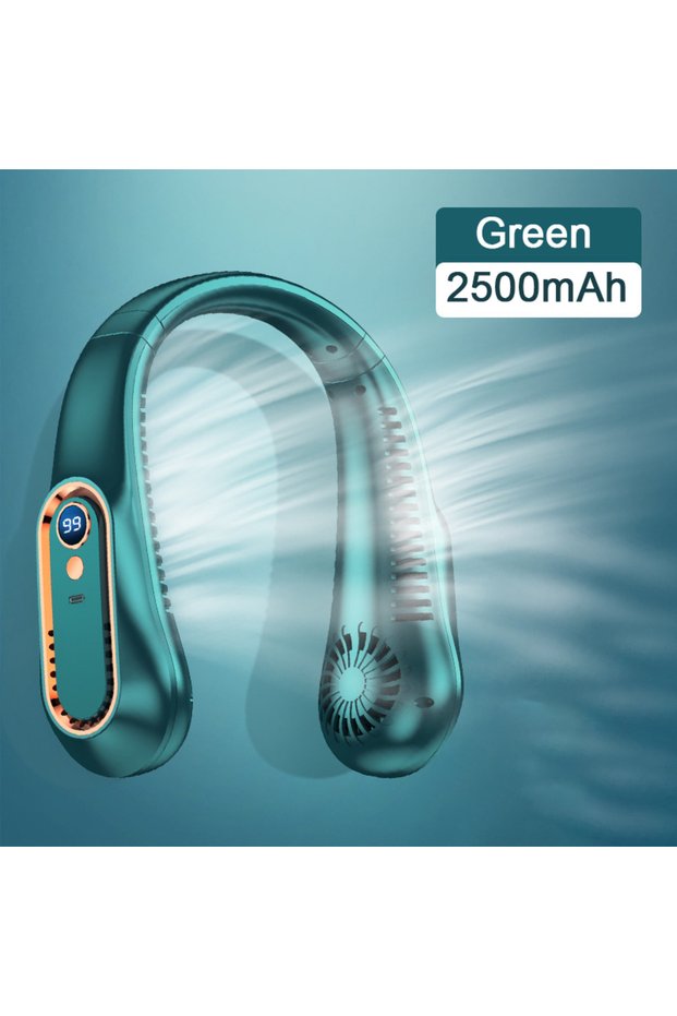 green Hanging Neck Fan Digital Display Power Ventilador Bladeless Neckband Fan Portable Mini Air Coo