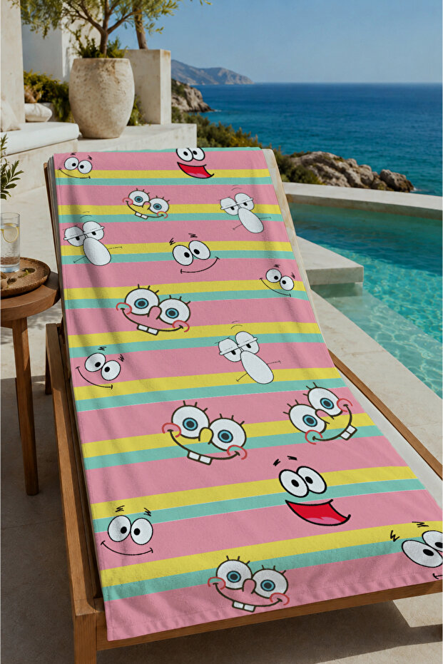 Pastel Striped Evil Eye Bead Patterned 70X150 Beach Towel - Digital Printed Bath Towel