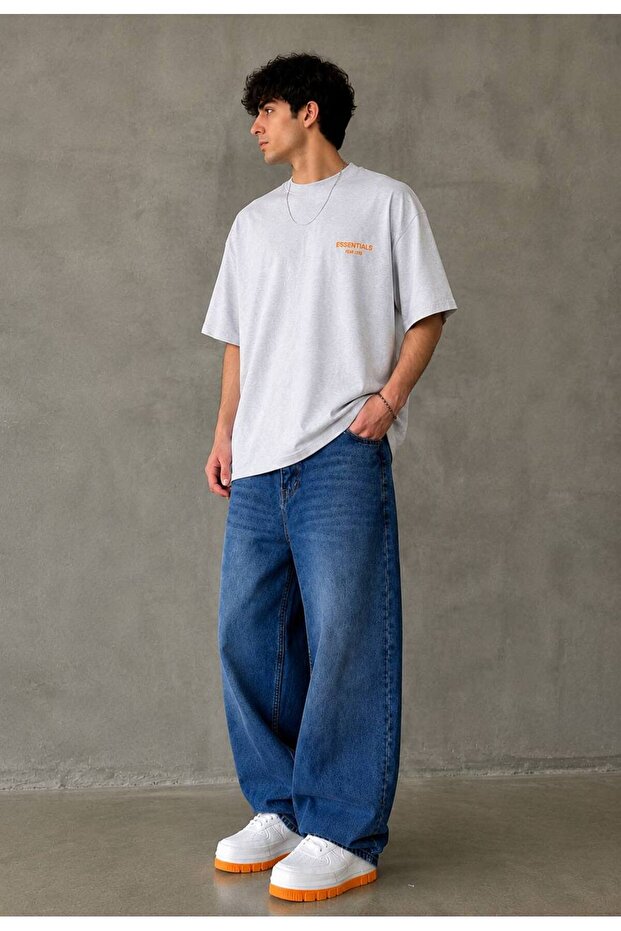 Anthracite Extra Baggy Washed Premium Trousers Blue Wide Leg
