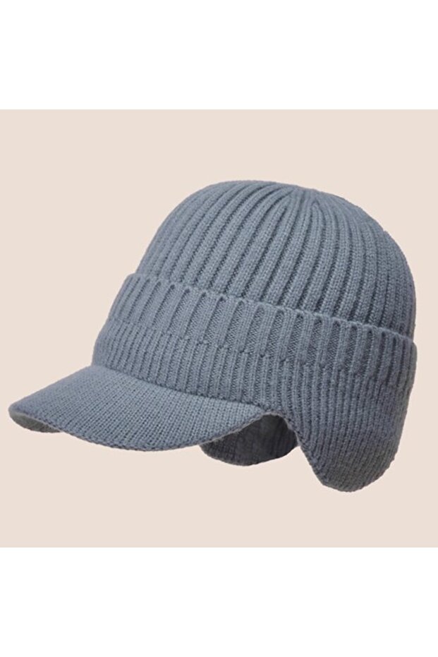 Men's fleece-lined winter hat navy 54-60cm ear pads outdoor.