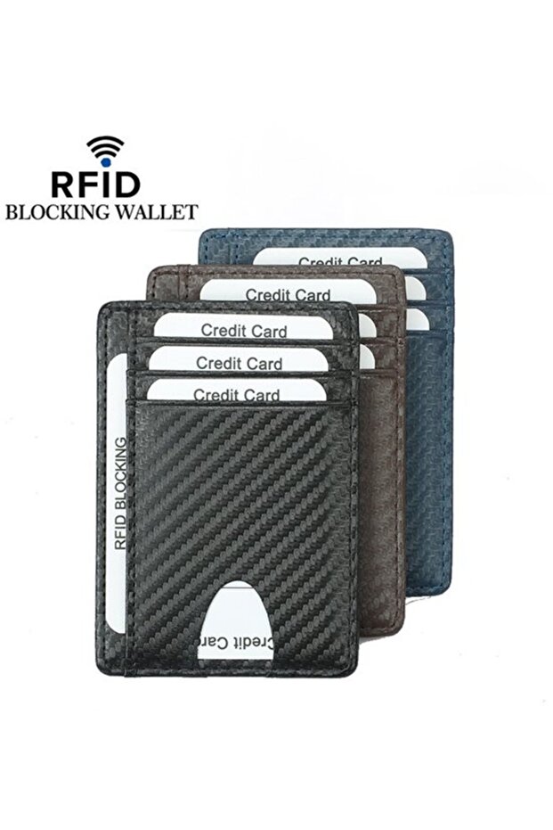 Minimalist wallet 3pc carbon fiber RFID black/brown/blue unisex.