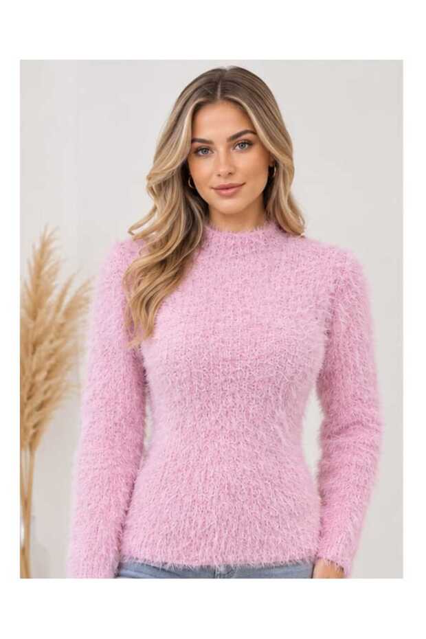 Women's Plush Fuzzy Knitwear Sweater Crew Neck Long Sleeve Soft Knitted Sweater