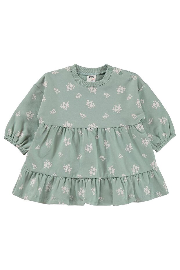 Floral Print Basic 6-18 Months Dress - Khaki
