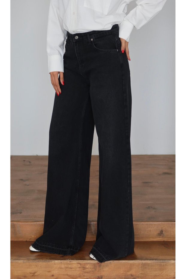 Women's Black Black High Waist Extra Loose Wide Leg Long Denim Wide Leg Jean Pants