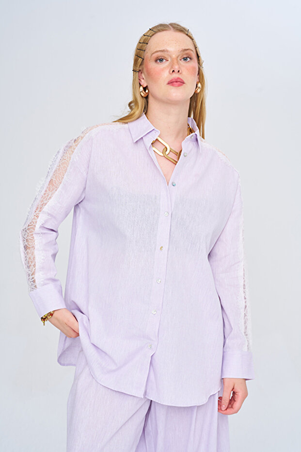 Women's Shoulder and Sleeve Lace Detailed Shirt