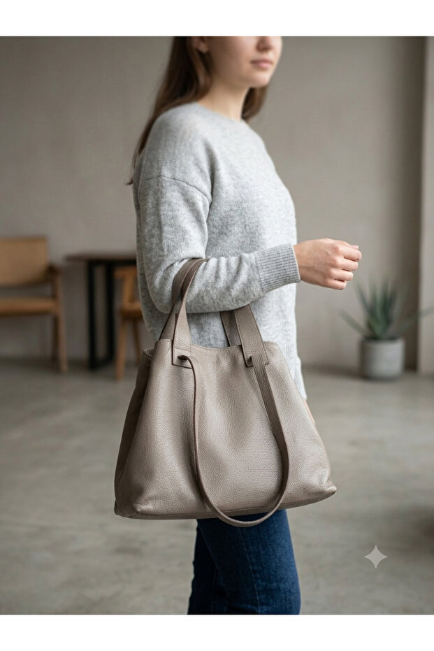 Valvic Genuine Leather Large Size Wide Handle Shoulder Bag.