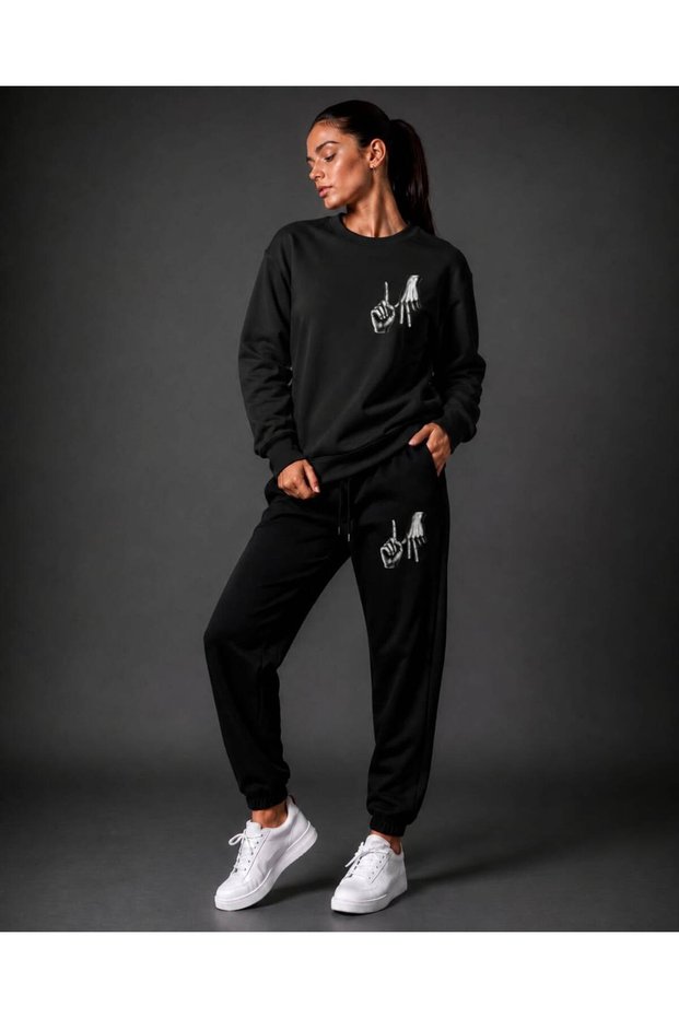 Zero Collar Sweat Suit 2-Piece Combination Winter Shardooned Finger Printed Women's / Men's Unisex Model